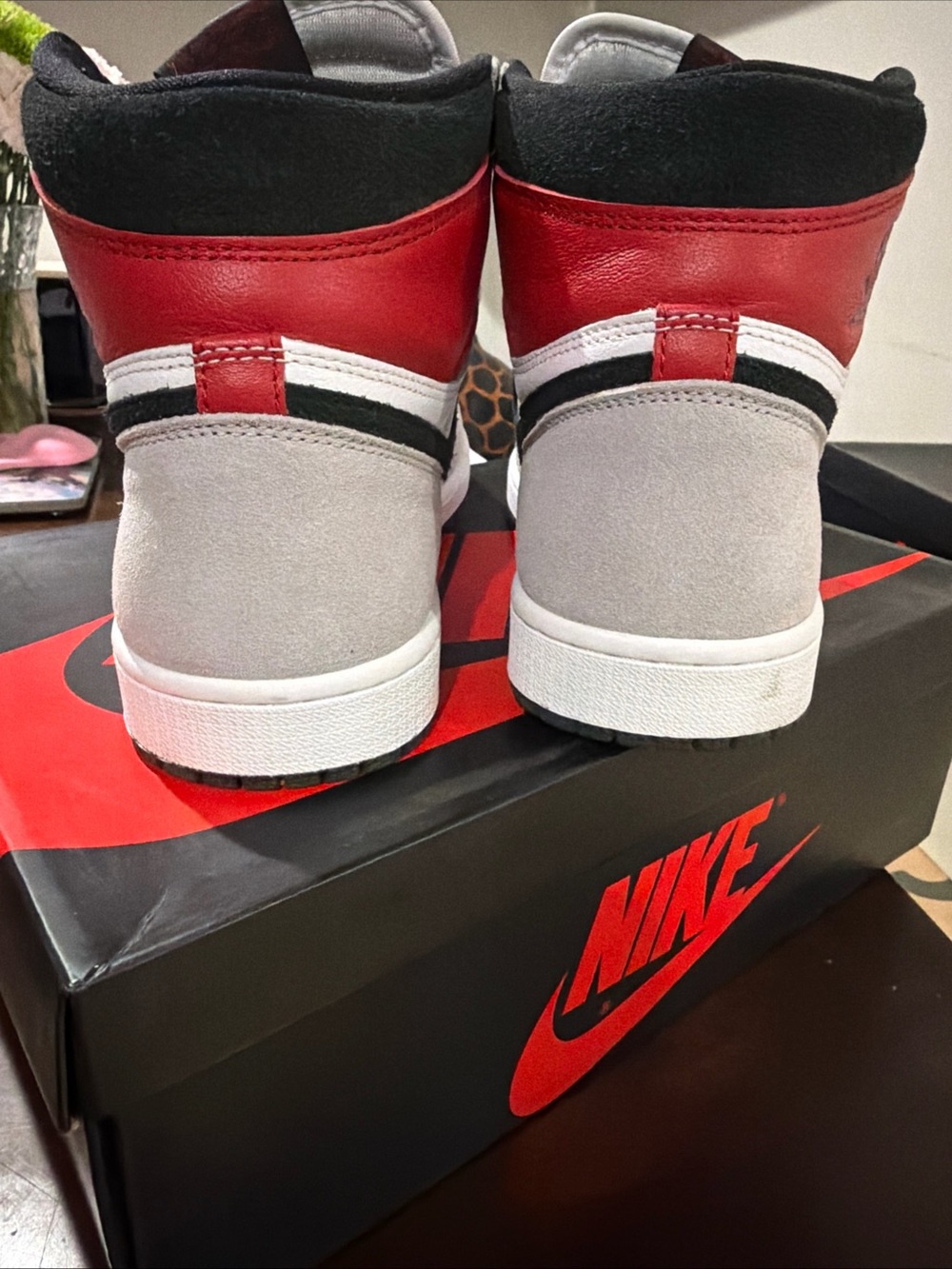 Air Jordan 1 High-Top Sneakers in White, Smoke Gray, Black & Red - Picture 5 of 7